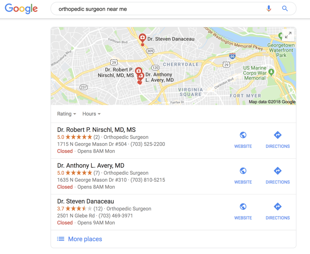 Google local 3-pack; how patients search for doctors online