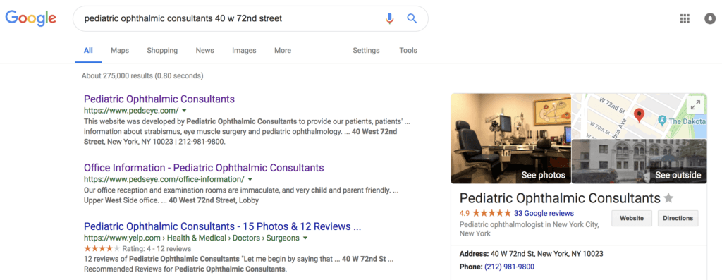 Google medical practice search; how patients search for doctors online