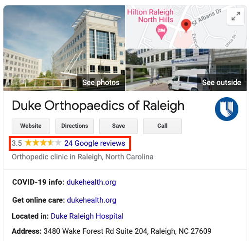 Duke Orthopaedics of Raleigh - Google My Business