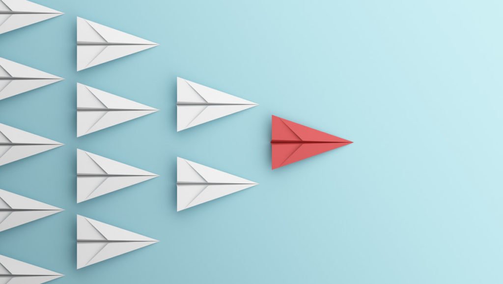 rater8 2020 Practice Excellence Awards; paper airplanes on a blue background