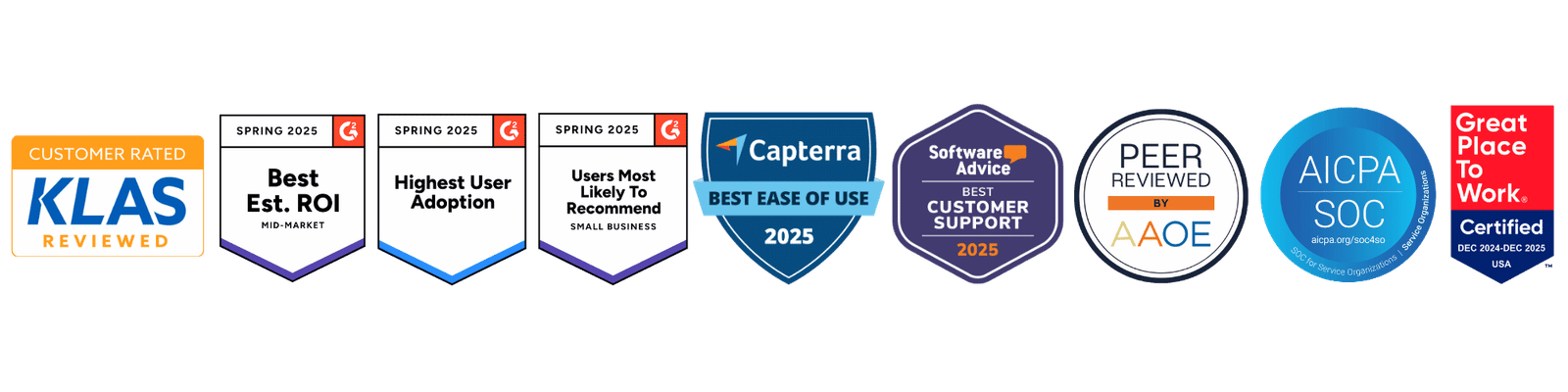 rater8 is KLAS reviewed and AAOE Peer Reviewed; rater8 is SOC 2-certified; rater8 was awarded Best Ease of Use in Capterra's reputation management software category for 2023; rater8 earned G2 awards for Best MId-Market Est. ROI, Highest User Adoption, and several others for Winter 2025; rater8 earned Most Recommended from Software Advice from 2025; rater8 is a certified Great Place To Work