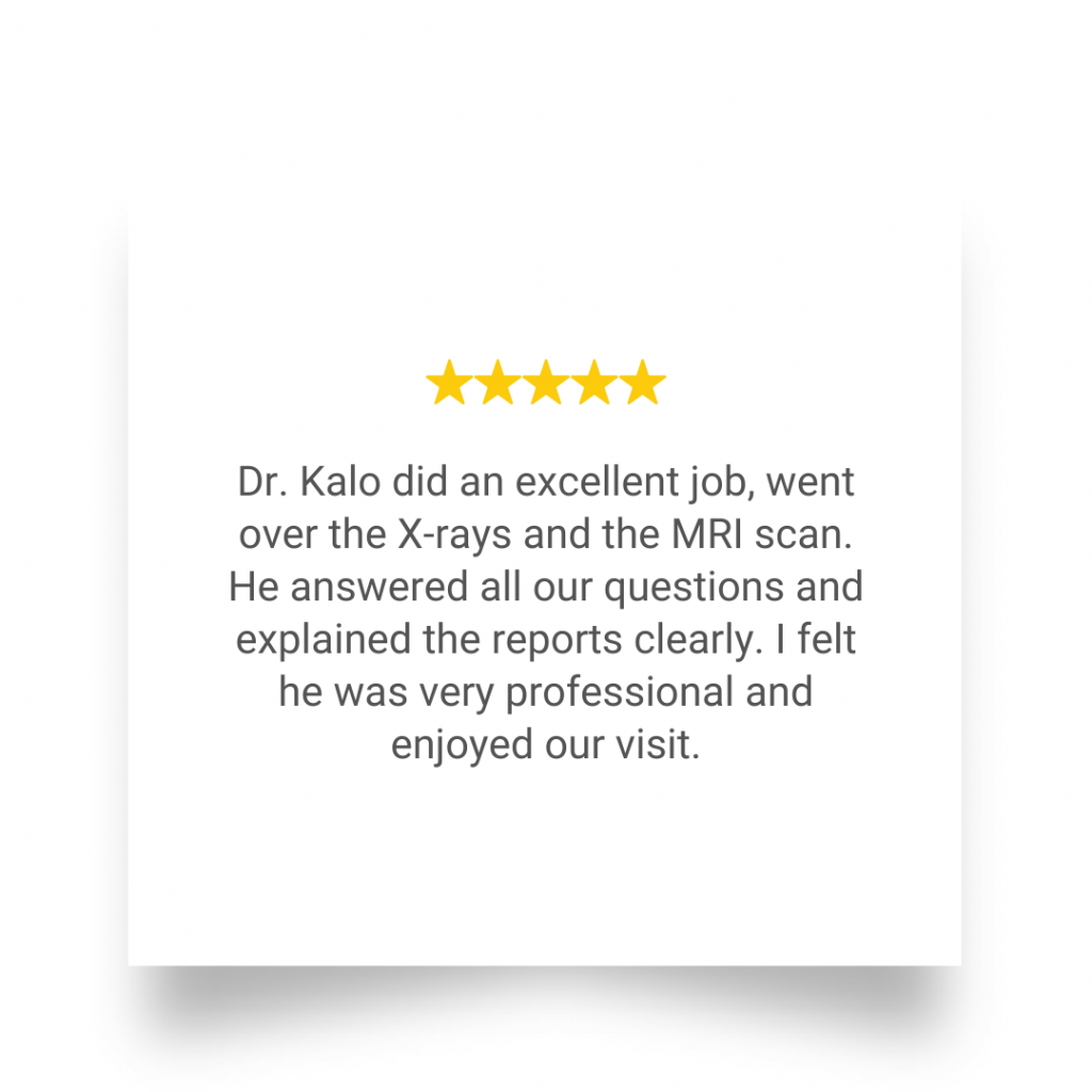 Plain patient testimonial with five gold stars on a white background