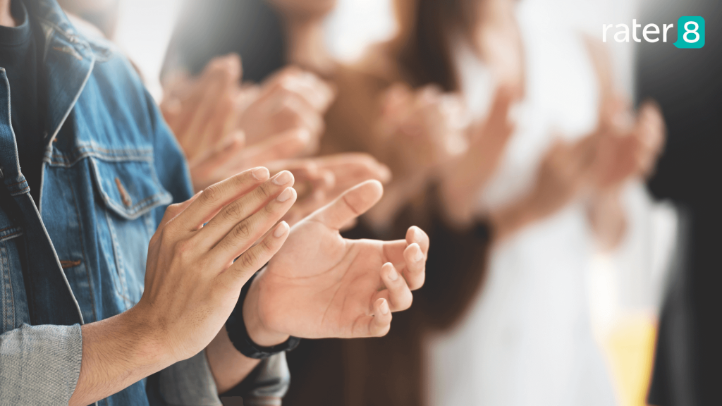 2021 rater8 Practice Excellence Awards; people applauding