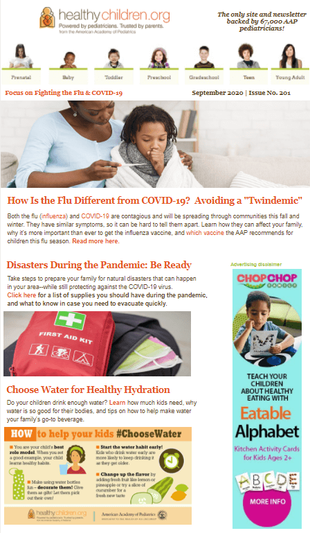 An educational healthcare email about the flu vs. COVID-19