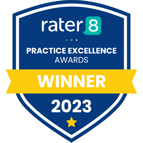 Badge for the winners of rater8's 2023 Practice Excellence Awards