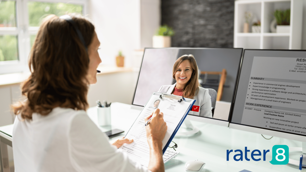 Virtual job interview featuring an HR professional and job candidate using webcast