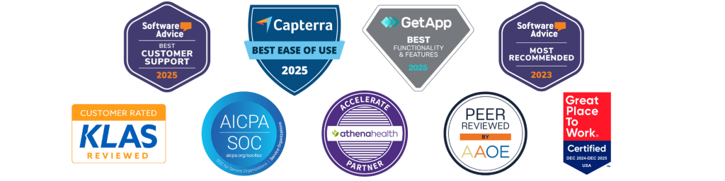 rater8 has earned several prestigious awards and accolades from Capterra, GetApp, Software Advice, athenahealth, AAOE, and more